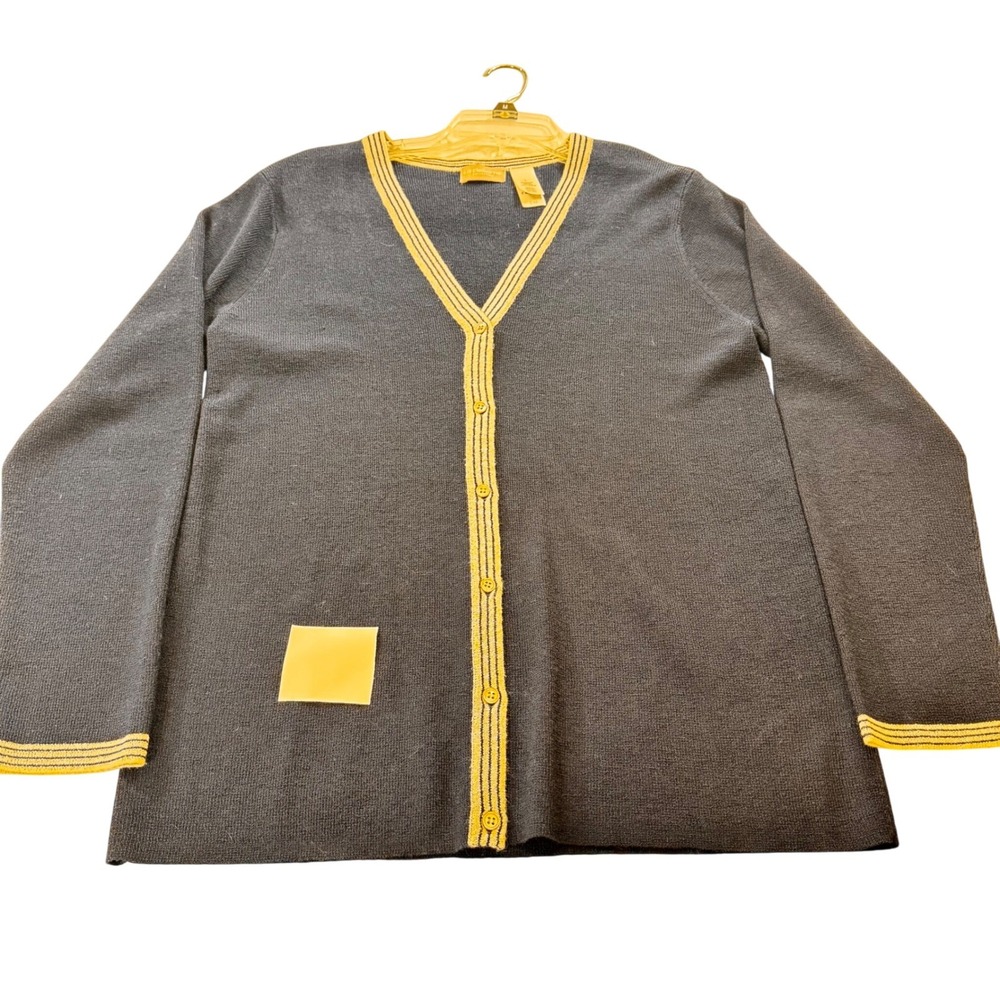 Y2K Liz Claiborne Collection Navy Blue Cardigan Sweater with white Trim Women L